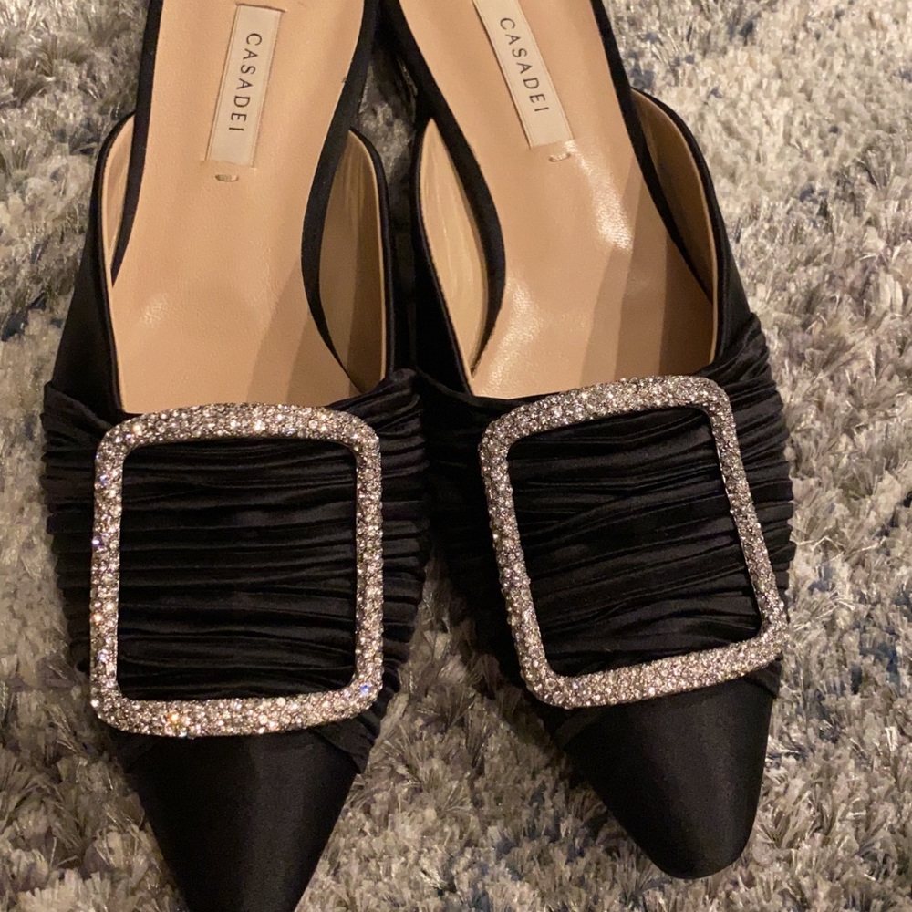 Casadei satin large buckle mules
